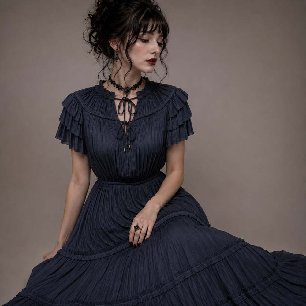 RESET Whimsigoth Pleated Maxi Dress Ethereal Witch Victorian Romance S